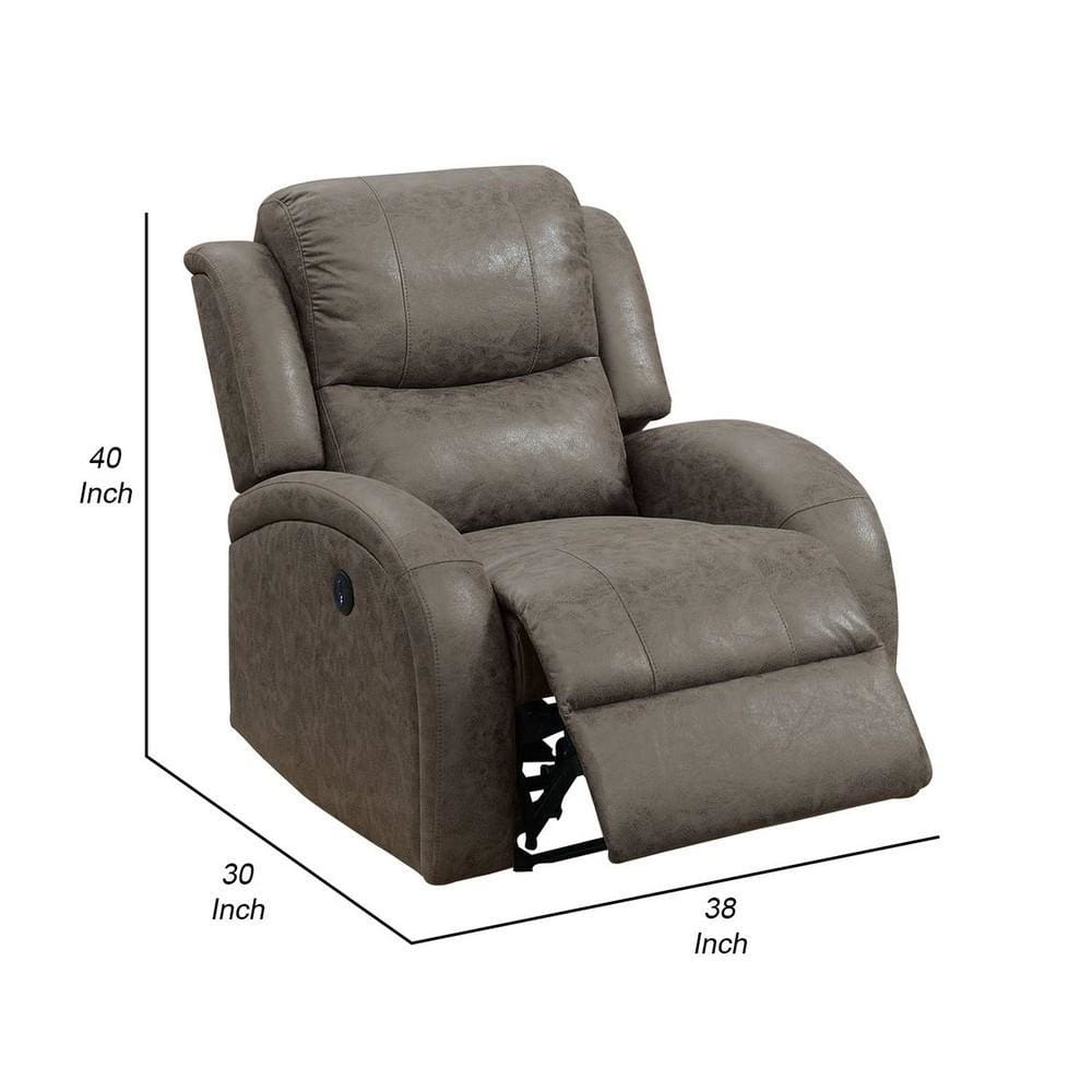 40 Inch Leatherette Power Recliner with USB Port Brown By Casagear Home BM232055