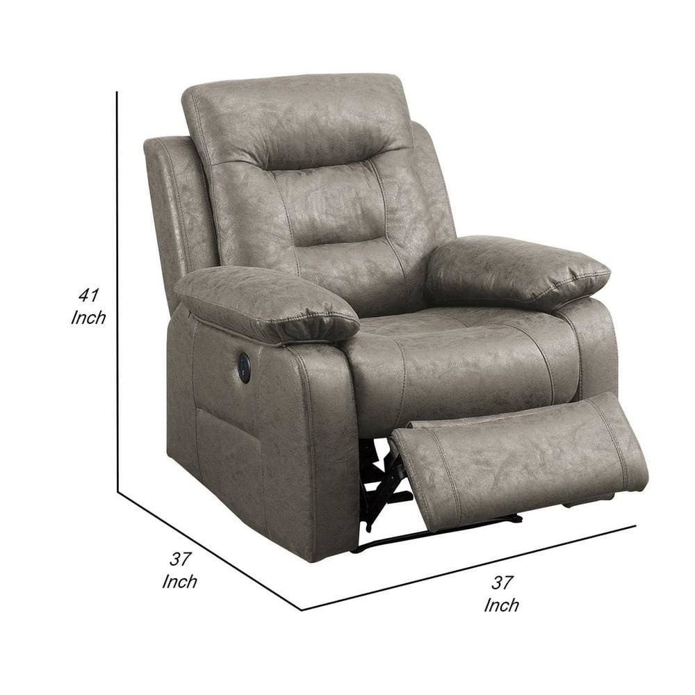 41 Inch Leatherette Power Recliner with USB Port Gray By Casagear Home BM232058