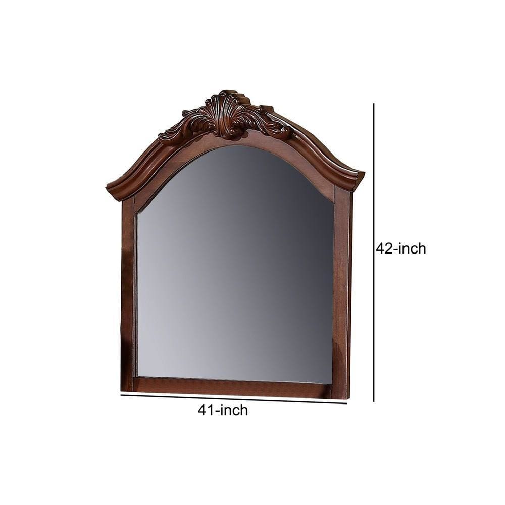 42 Inches Crowned Top Wooden Mirror Brown By Casagear Home BM232125