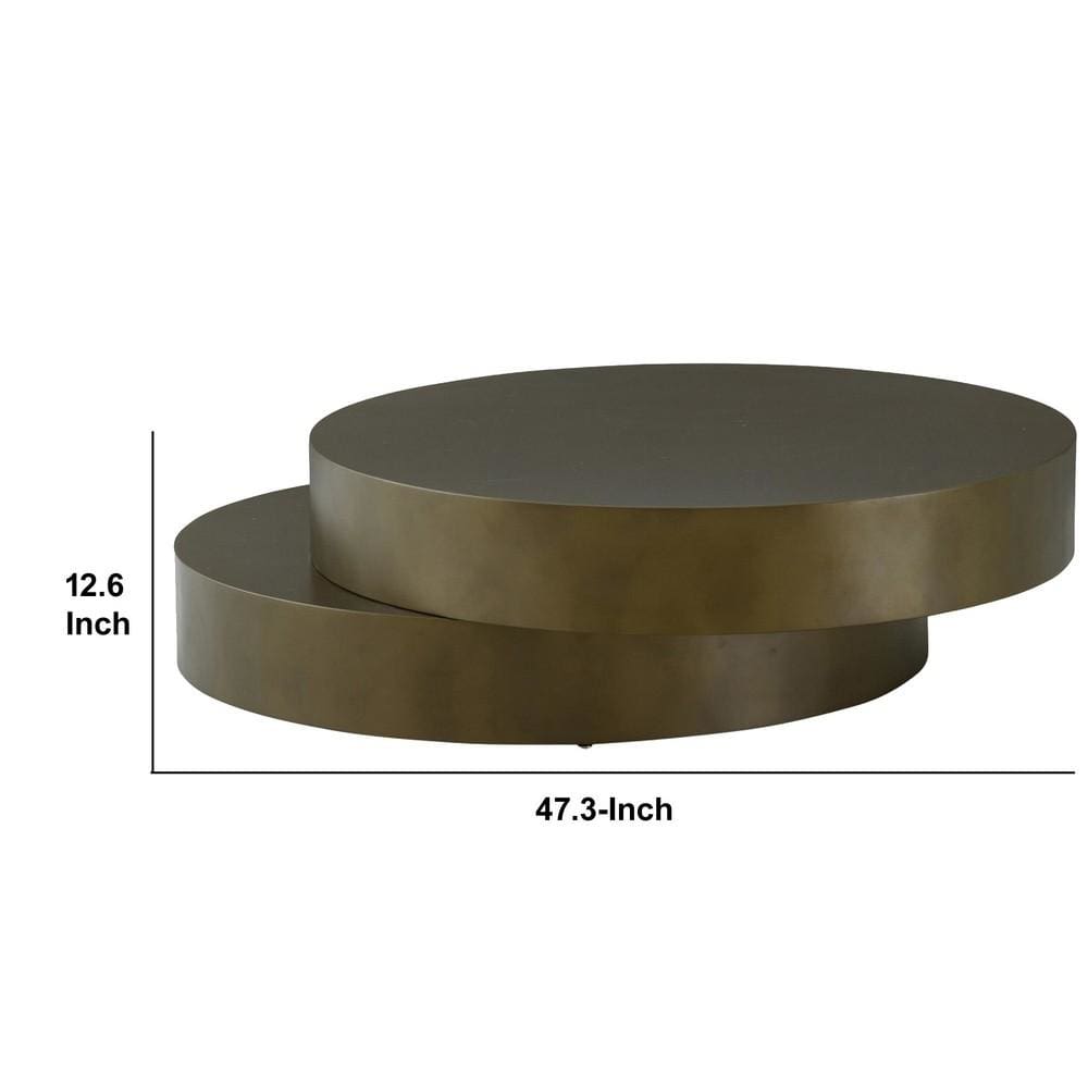 Contemporary Round Metal Coffee Table with Drum Base Bronze By Casagear Home BM232163