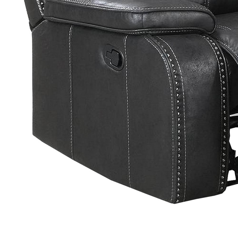 Leatherette Manual Recliner with Stitched Details Black By Casagear Home BM232359