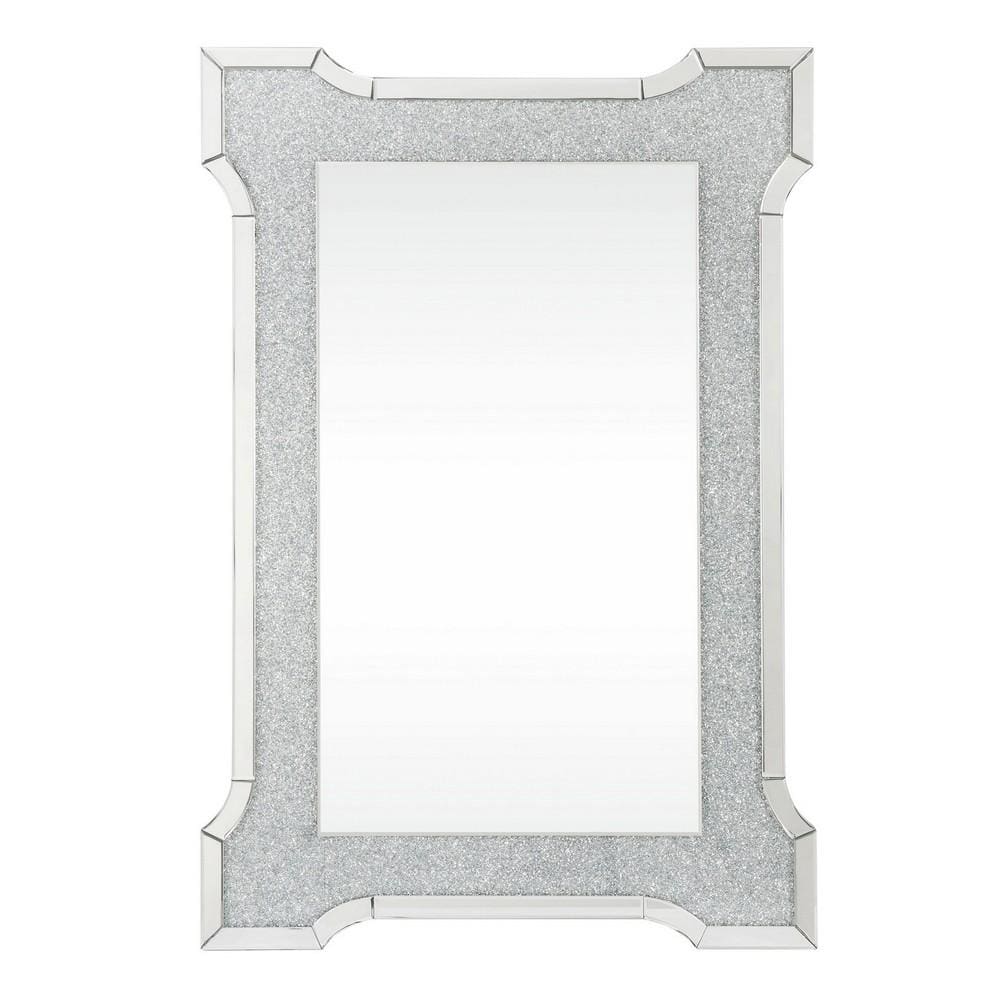 Rectangular Beveled Wall Mirror with Faux Diamond Inlays, Silver By Casagear Home