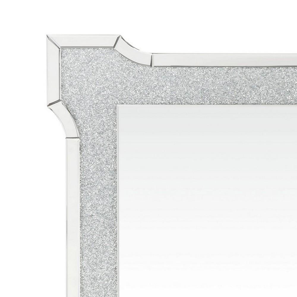 Rectangular Beveled Wall Mirror with Faux Diamond Inlays Silver By Casagear Home BM232514