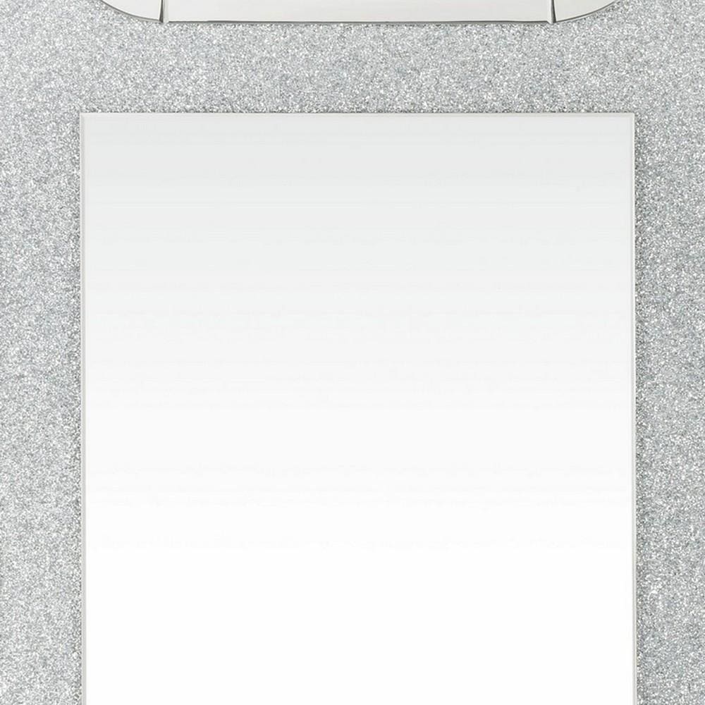 Rectangular Beveled Wall Mirror with Faux Diamond Inlays Silver By Casagear Home BM232514