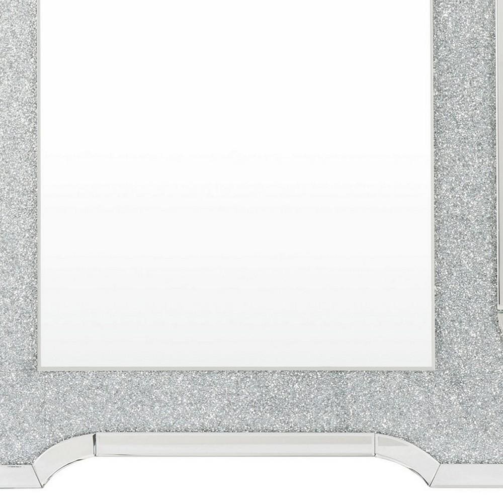 Rectangular Beveled Wall Mirror with Faux Diamond Inlays Silver By Casagear Home BM232514