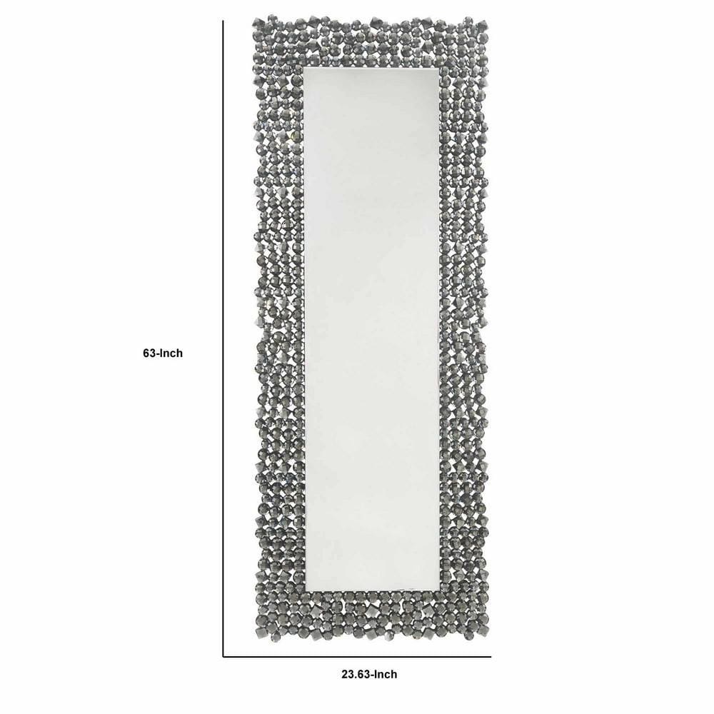 Rectangular Faux Gem Trim Beveled Wall Mirror Black and Silver By Casagear Home BM232524