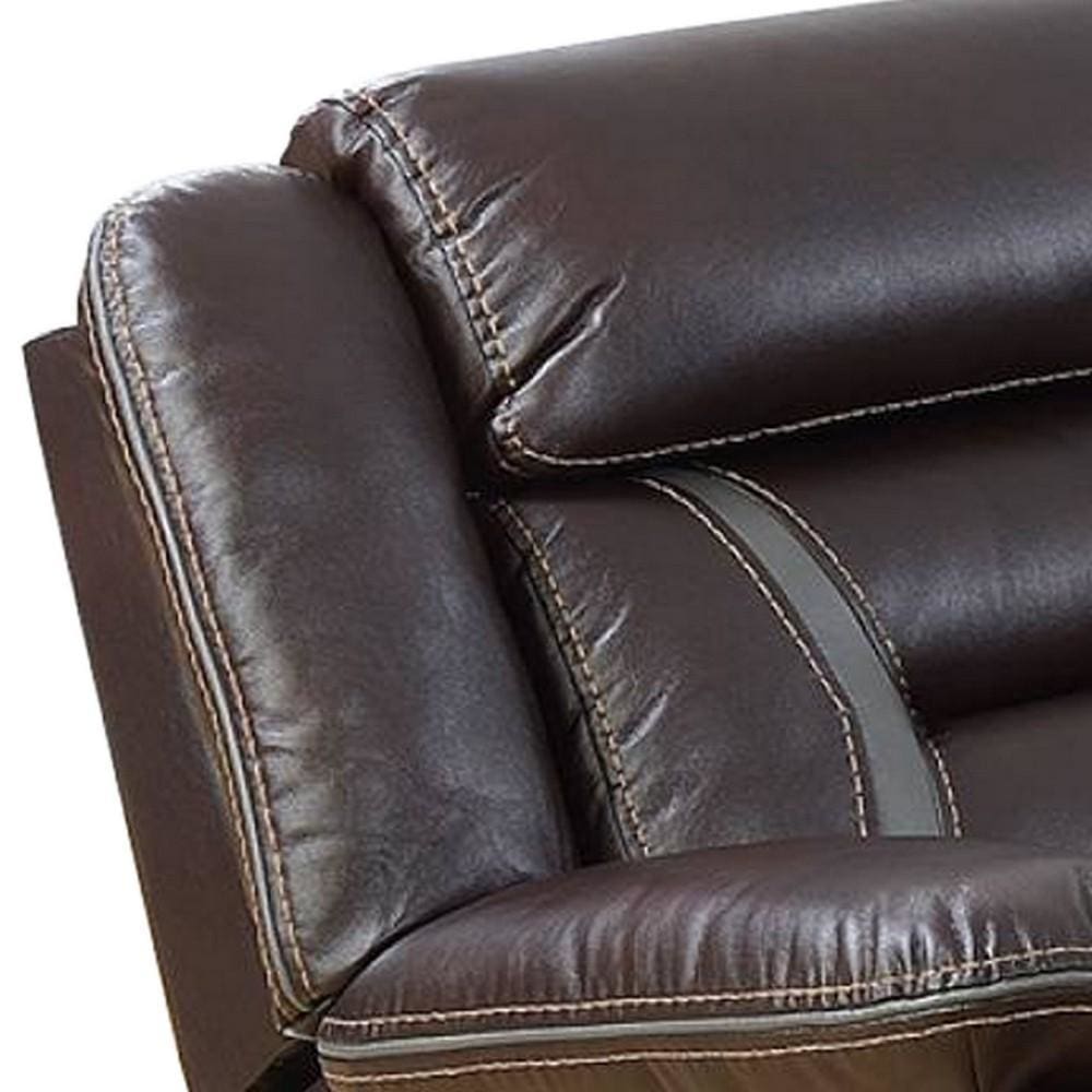 37 Inches Leatherette Glider Recliner with Pillow Arms Dark Brown By Casagear Home BM232625