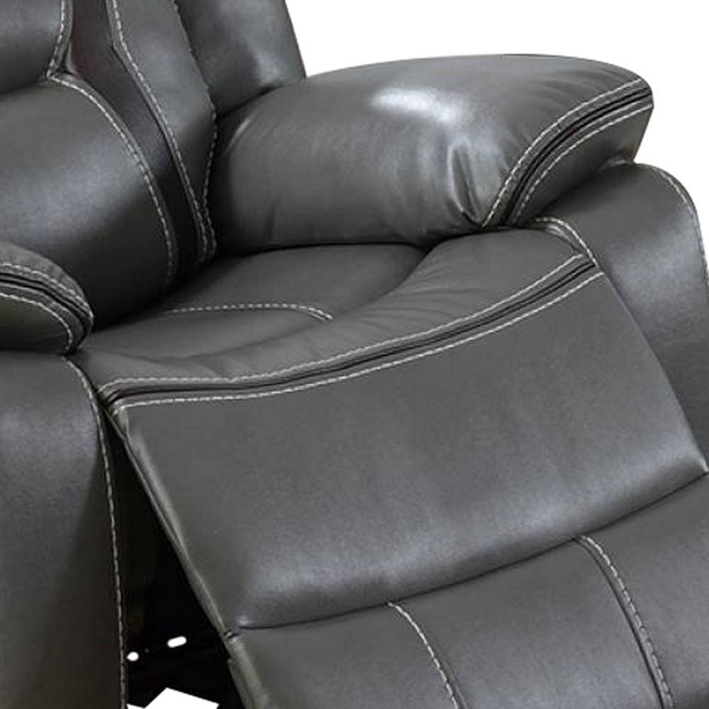 37 Inches Leatherette Glider Recliner with Pillow Arms Gray By Casagear Home BM232628