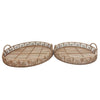 Round Shaped Bamboo Tray with Curved Handle, Set of 2, Brown By Casagear Home