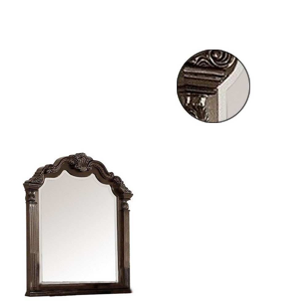 Modern Mirror with Crown Top Frame and Molded Details Brown By Casagear Home BM232909