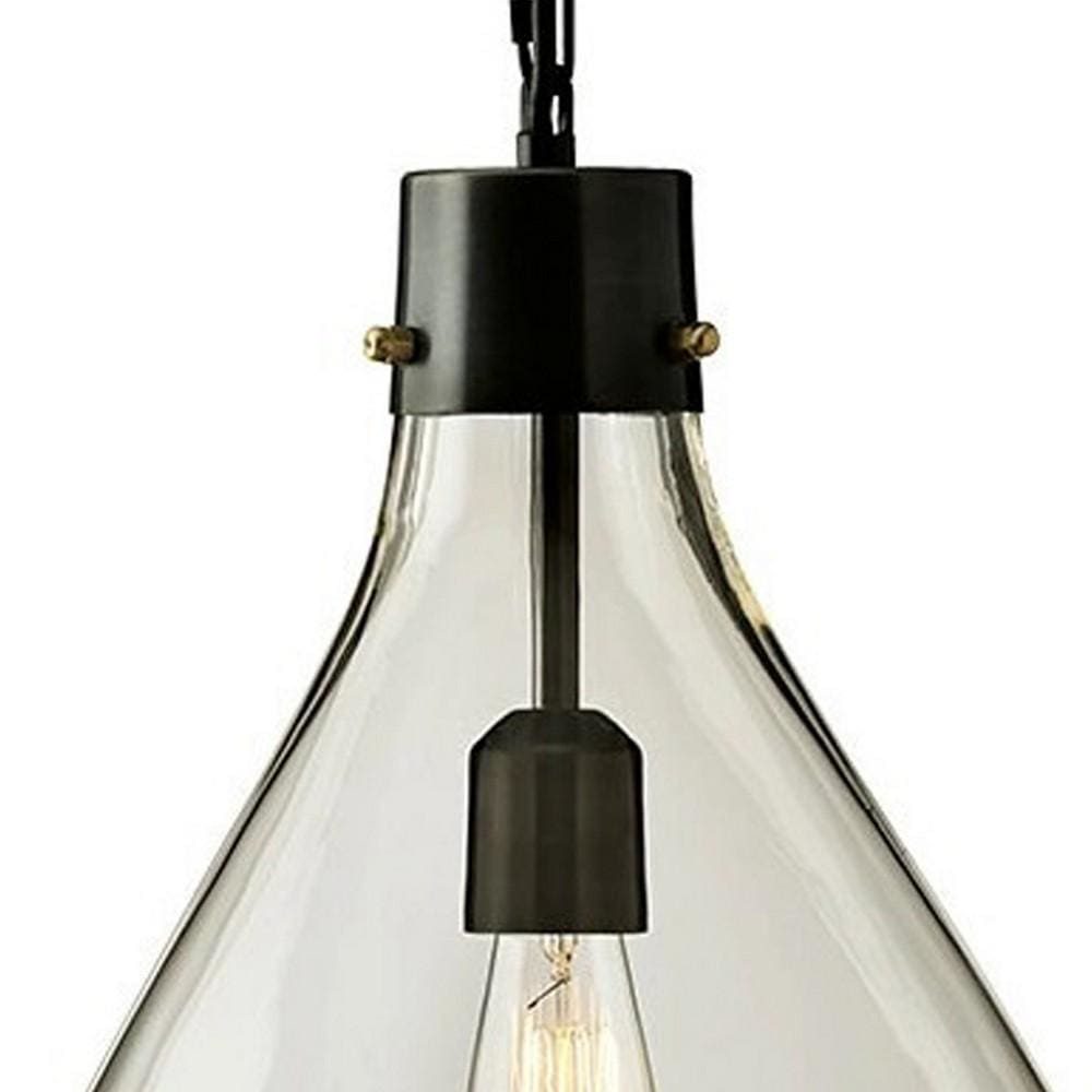 Teardrop Glass Pendant Lighting with Metal Chain Clear and Black By Casagear Home BM232932