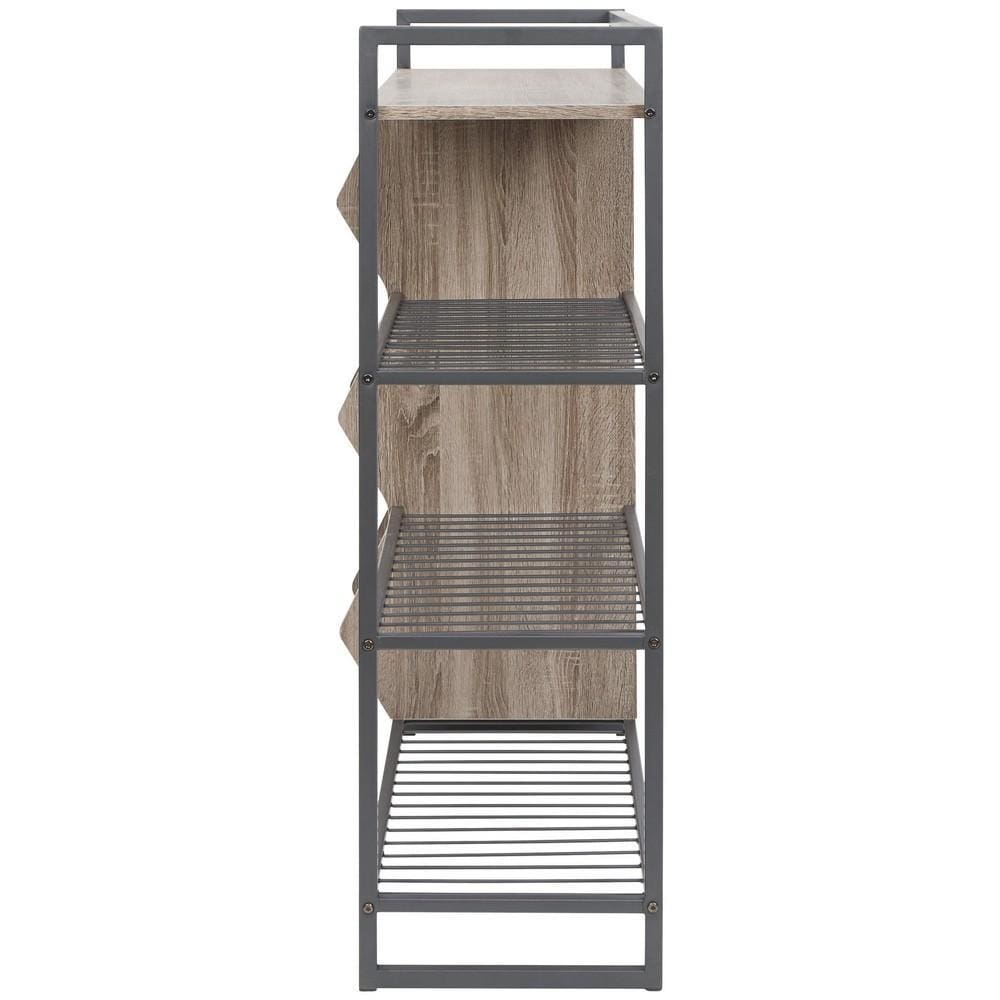 43.25 Inches 3 Cubby Shoe Rack with 4 Shelves Brown and Gray By Casagear Home BM232946