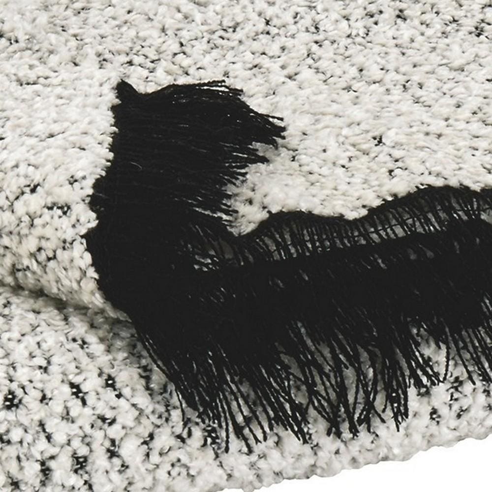 Polyester Chenille Blend Throw with Fringe Details Black and White By Casagear Home BM232948