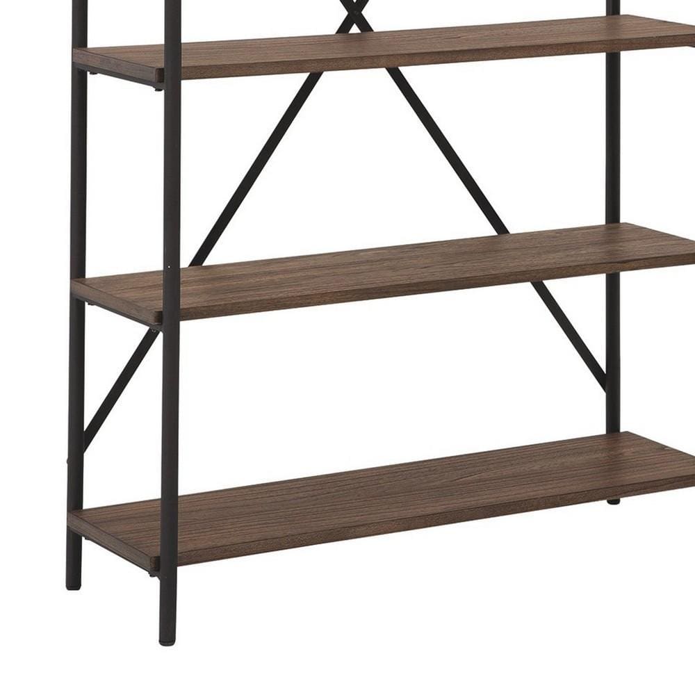 Tubular Framed Bookcase with 5 open Shelves Brown and Black By Casagear Home BM232963