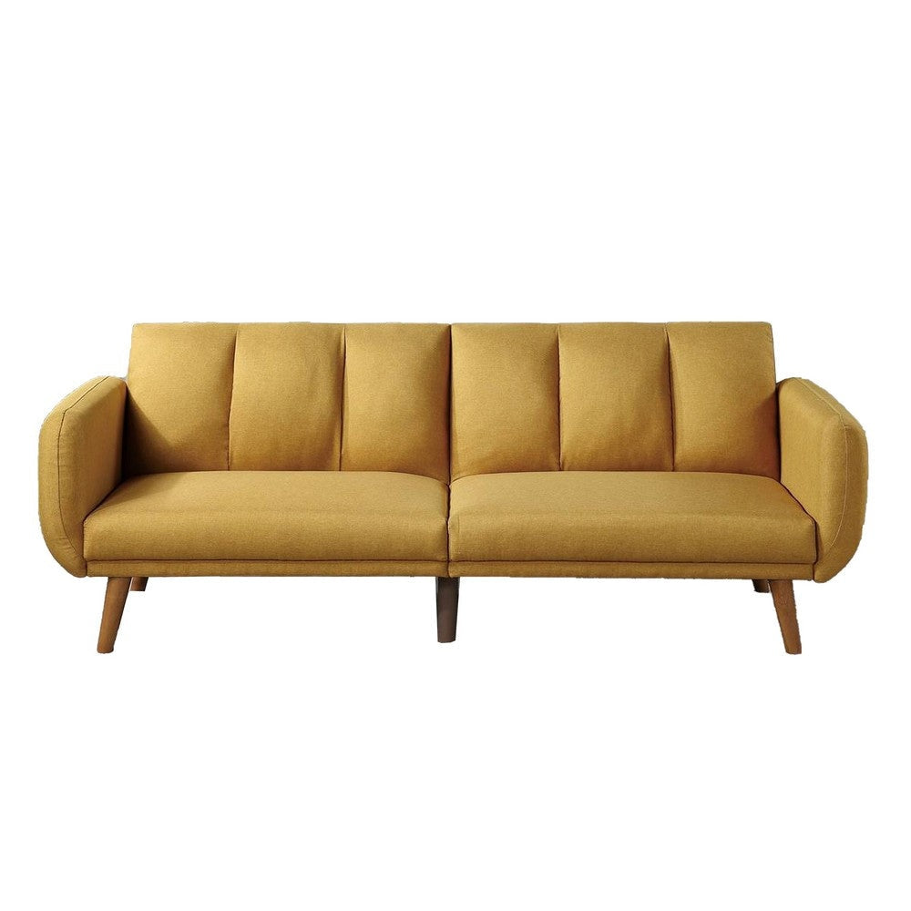 Adjustable Upholstered Sofa with Track Armrests and Angled Legs, Yellow By Casagear Home