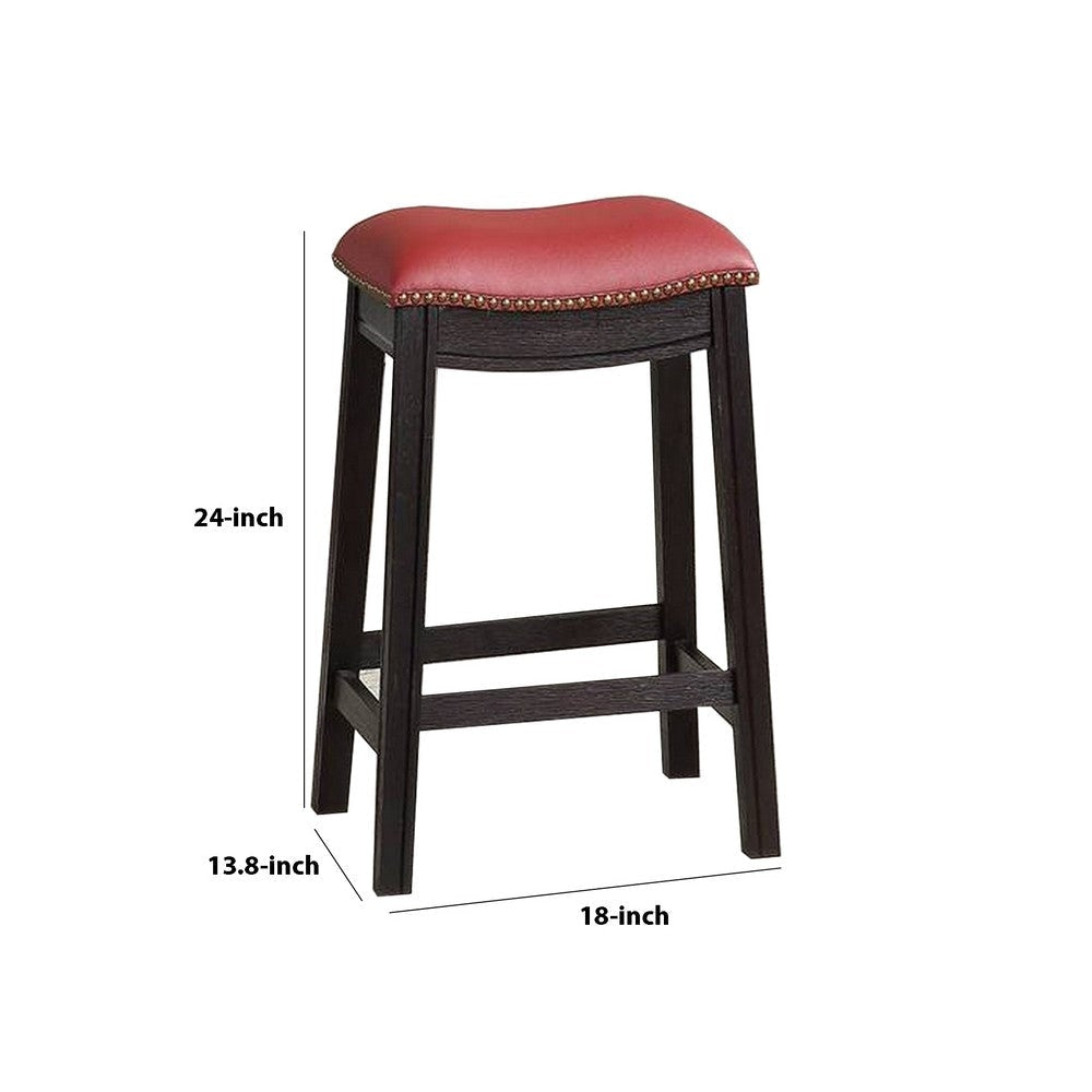 24 Inch Wooden Counter Stool with Upholstered Cushion Seat Gray and Red By Casagear Home BM233107