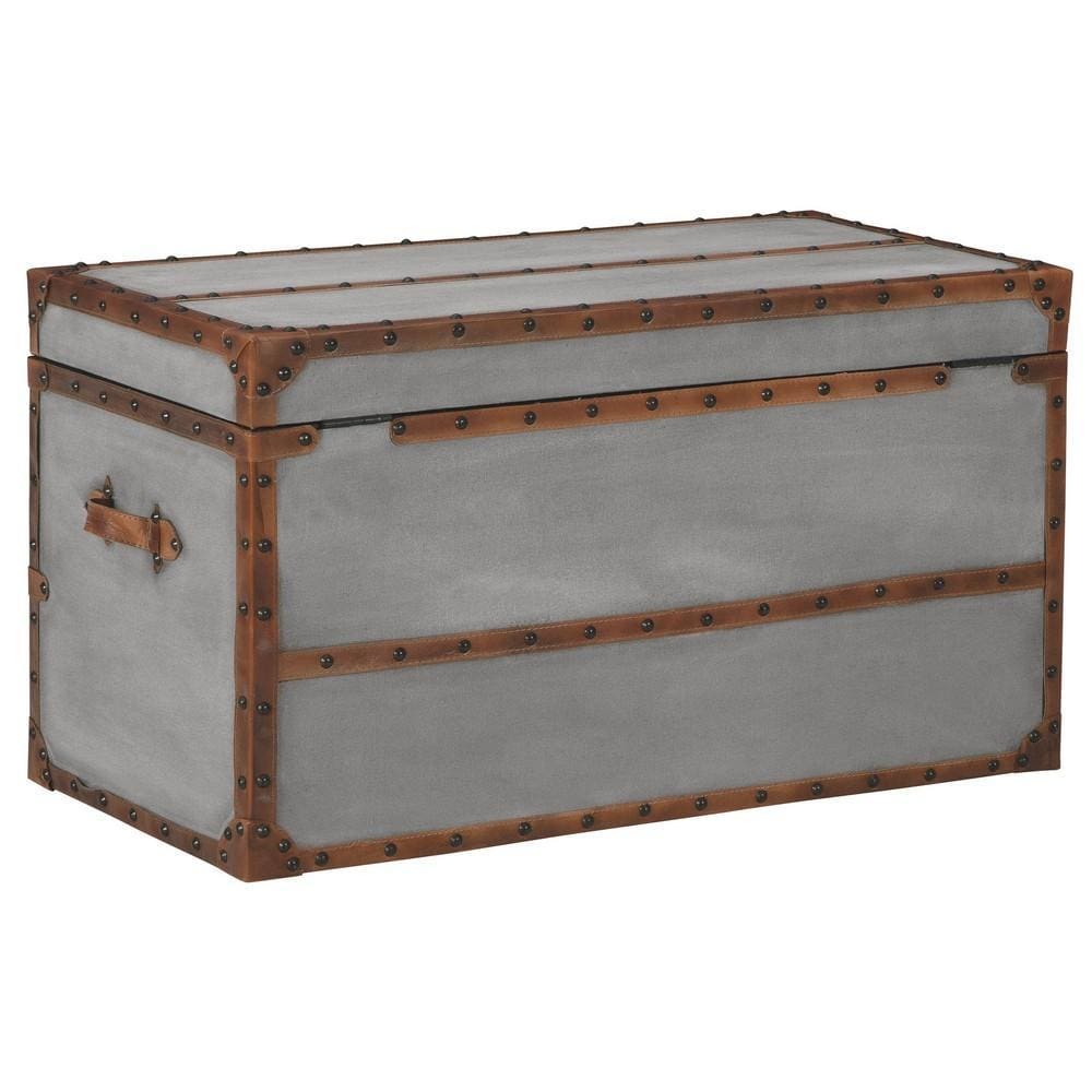 33.5 Inches Wooden Storage Trunk with Bolt Trim Gray By Casagear Home BM233198