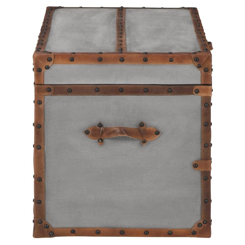 33.5 Inches Wooden Storage Trunk with Bolt Trim Gray By Casagear Home BM233198