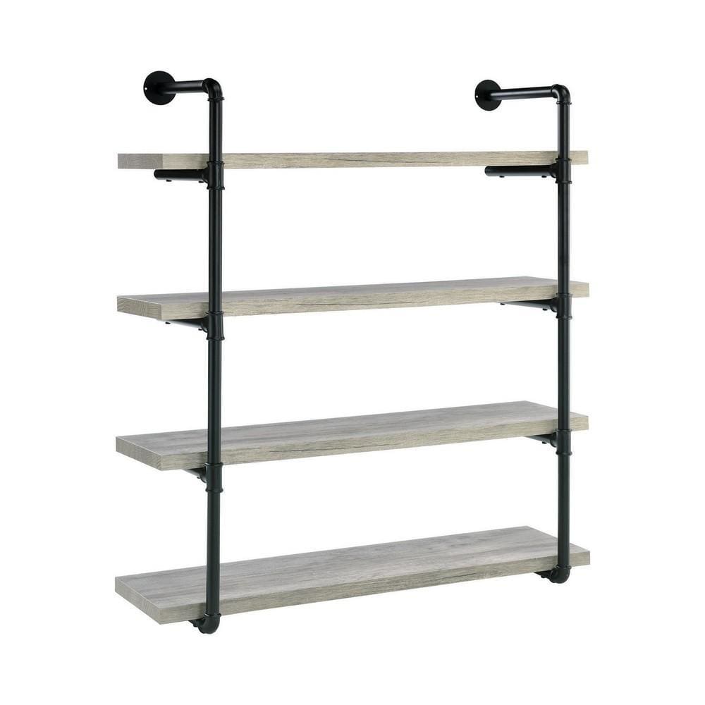 46 Inch 4 Tier Metal and Wooden Wall Shelf, Black and Gray By Casagear Home