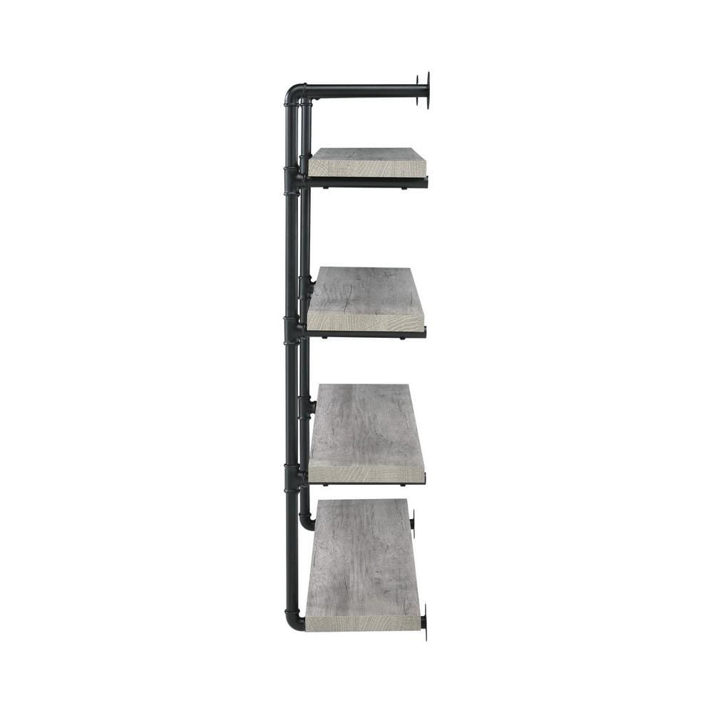 46 Inch 4 Tier Metal and Wooden Wall Shelf Black and Gray By Casagear Home BM233215