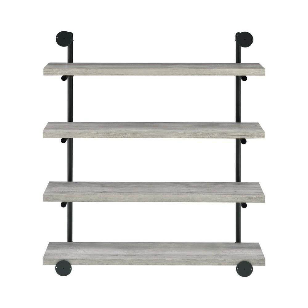 46 Inch 4 Tier Metal and Wooden Wall Shelf Black and Gray By Casagear Home BM233215