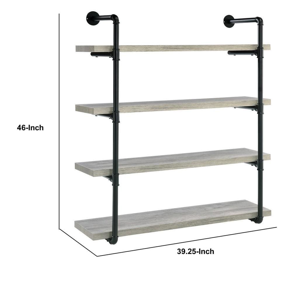 46 Inch 4 Tier Metal and Wooden Wall Shelf Black and Gray By Casagear Home BM233215