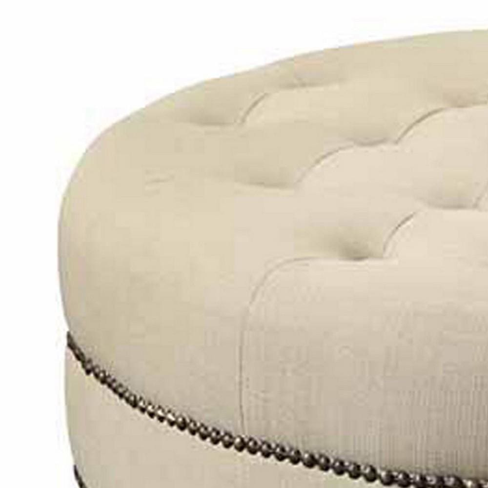 Round Shaped Fabric Ottoman with Nailhead Trim Gray By Casagear Home BM233231