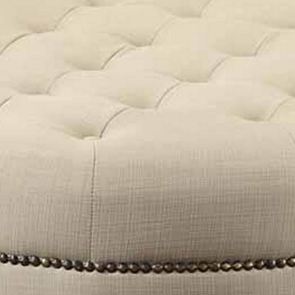 Round Shaped Fabric Ottoman with Nailhead Trim Gray By Casagear Home BM233231