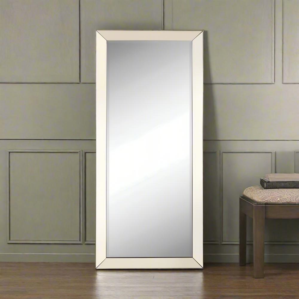 Rectangular Shaped Floor Mirror with Beveled Edge, Silver By Casagear Home