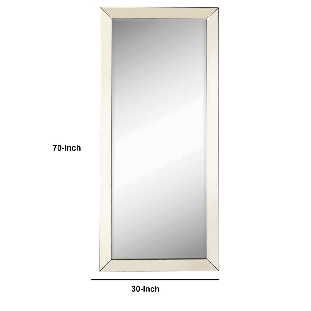 Rectangular Shaped Floor Mirror with Beveled Edge Silver By Casagear Home BM233236