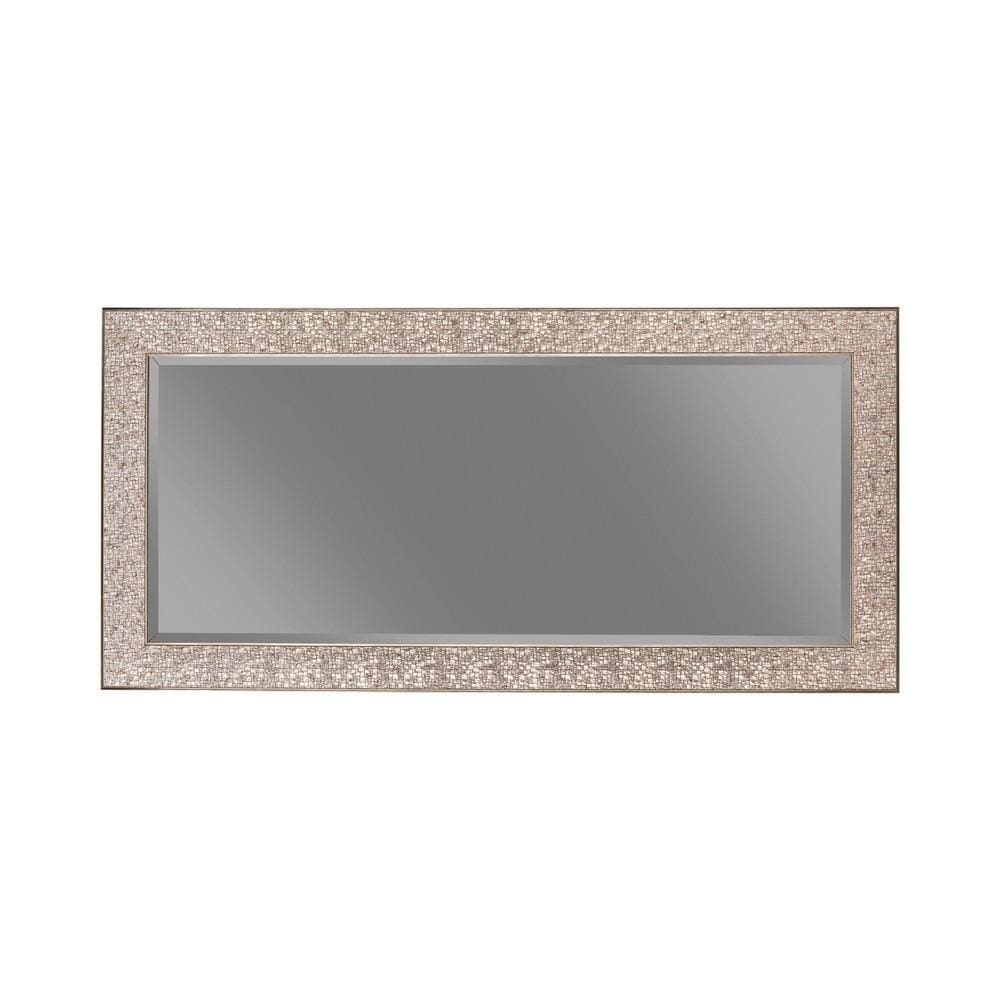 Rectangular Beveled Accent Floor Mirror with Glitter Mosaic Pattern Silver By Casagear Home BM233237