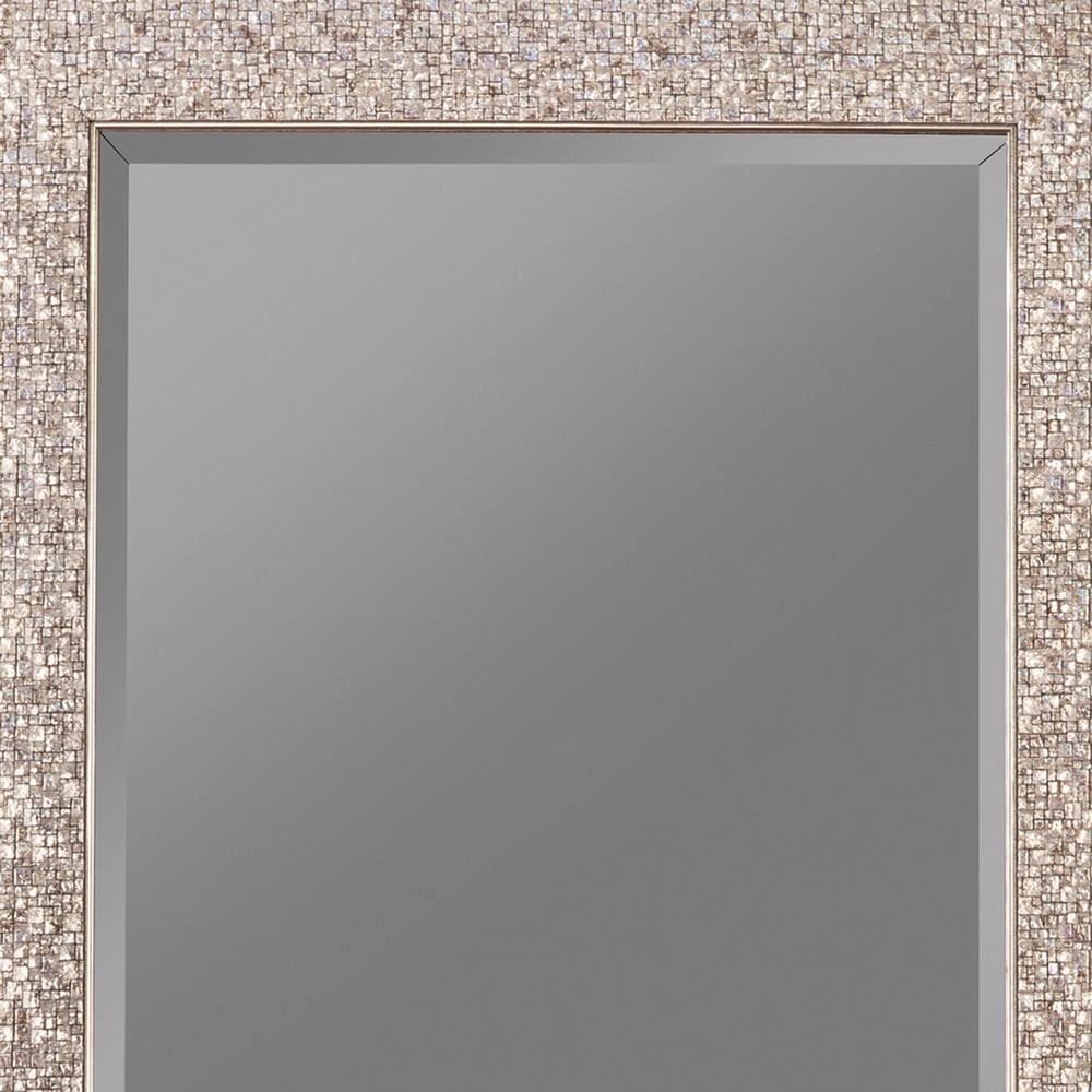 Rectangular Beveled Accent Floor Mirror with Glitter Mosaic Pattern Silver By Casagear Home BM233237