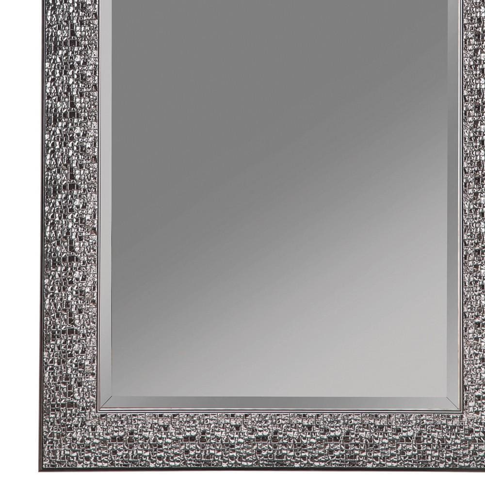 Rectangular Beveled Accent Floor Mirror with Glitter Mosaic Pattern Gray By Casagear Home BM233238