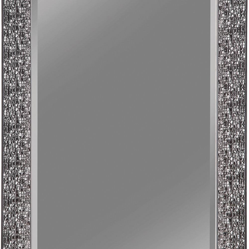 Rectangular Beveled Accent Floor Mirror with Glitter Mosaic Pattern Gray By Casagear Home BM233238