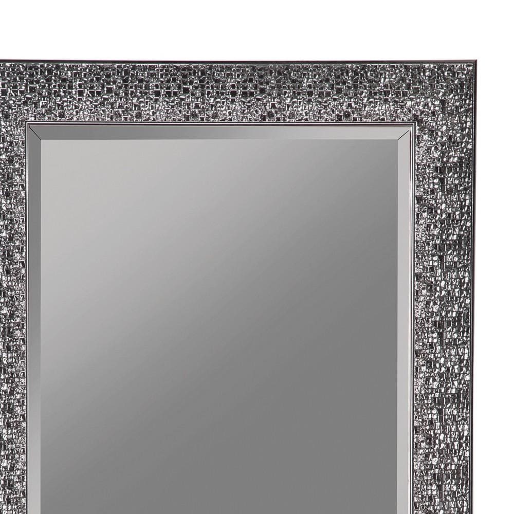 Rectangular Beveled Accent Floor Mirror with Glitter Mosaic Pattern Gray By Casagear Home BM233238