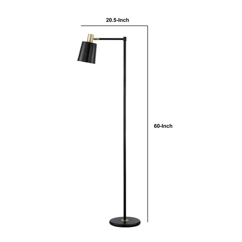 Tubular Metal Floor Lamp with Horn Style Shade Black By Casagear Home BM233239