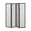 4 Panel Foldable Wooden Frame Room Divider with Grid Design, Black By Casagear Home