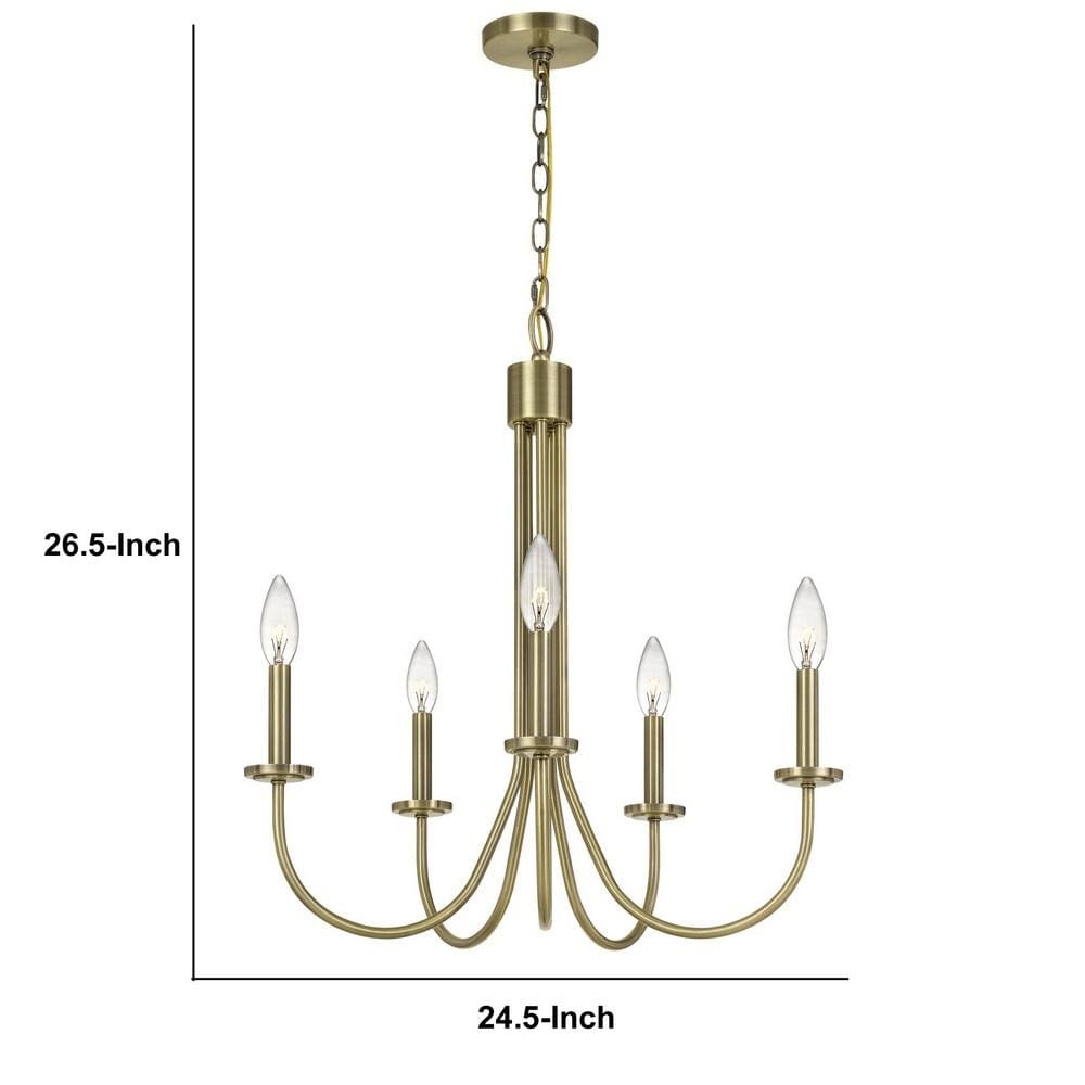 Metal Chandelier with 5 Candelabra Holders Gold By Casagear Home BM233250