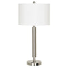 Metal Table Lamp with Fabric Drum Shade, White and Silver By Casagear Home