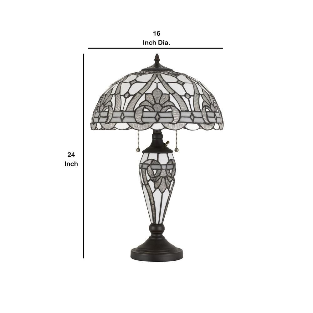 Glass Table Lamp with Umbrella Shade and Pull Chain Switch Gray By Casagear Home BM233321