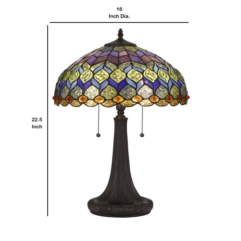 120 Watt Tiffany Table Lamp with Engraved Base Multicolor By Casagear Home BM233347