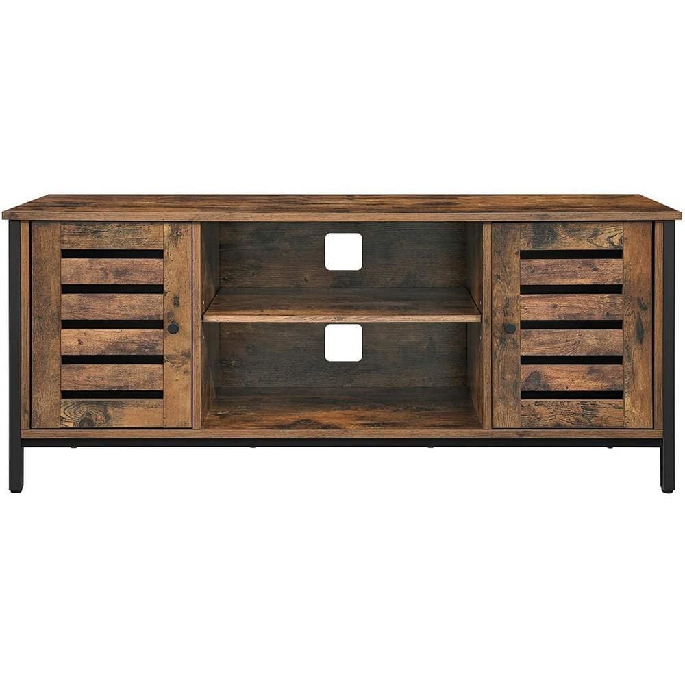 50 Inches Wooden TV Stand with 2 Louvered Doors Brown and Black By Casagear Home BM233376