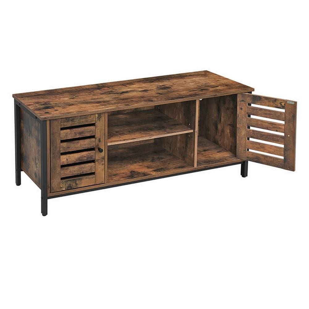 50 Inches Wooden TV Stand with 2 Louvered Doors Brown and Black By Casagear Home BM233376