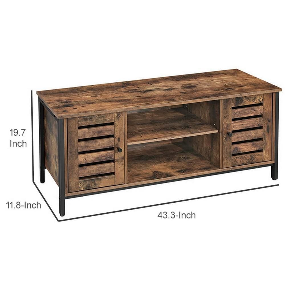 50 Inches Wooden TV Stand with 2 Louvered Doors Brown and Black By Casagear Home BM233376