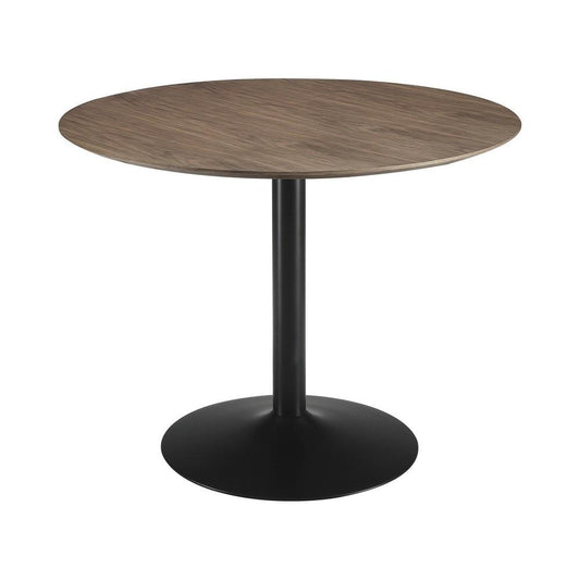 30 Inch Round Wooden Top Modern Dining Table, Black and Brown By Casagear Home