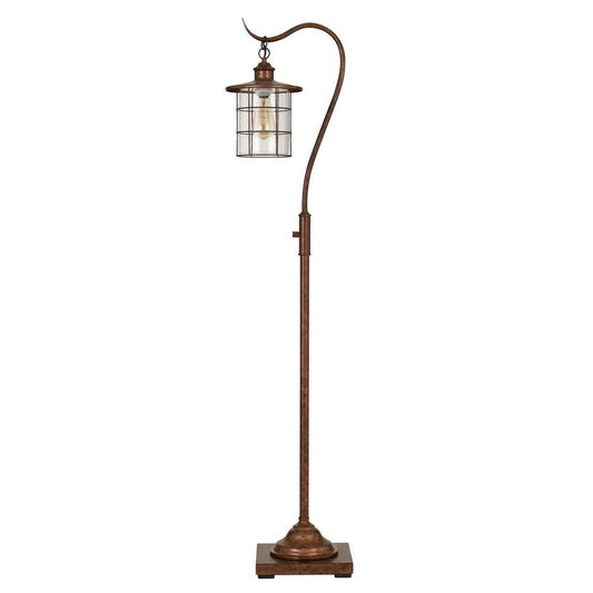 60 Inch Metal Downbridge Design Floor Lamp with Caged Shade, Rustic Bronze By Casagear Home