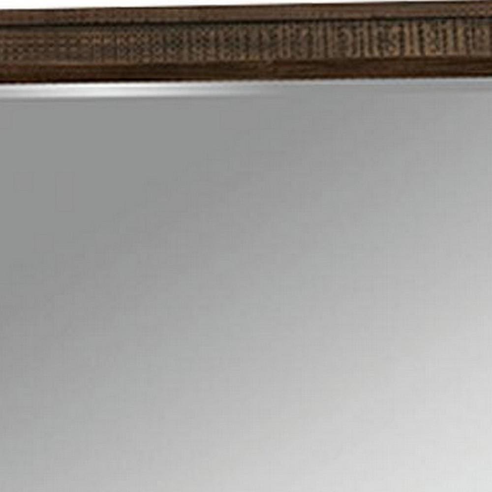 42 Inch Rectangular Wooden Frame Transitional Mirror Brown By Casagear Home BM233754