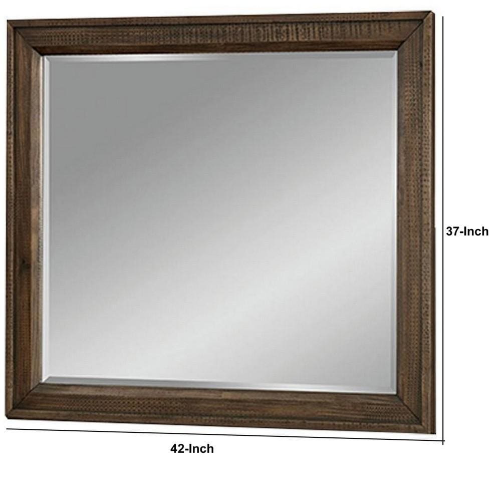 42 Inch Rectangular Wooden Frame Transitional Mirror Brown By Casagear Home BM233754