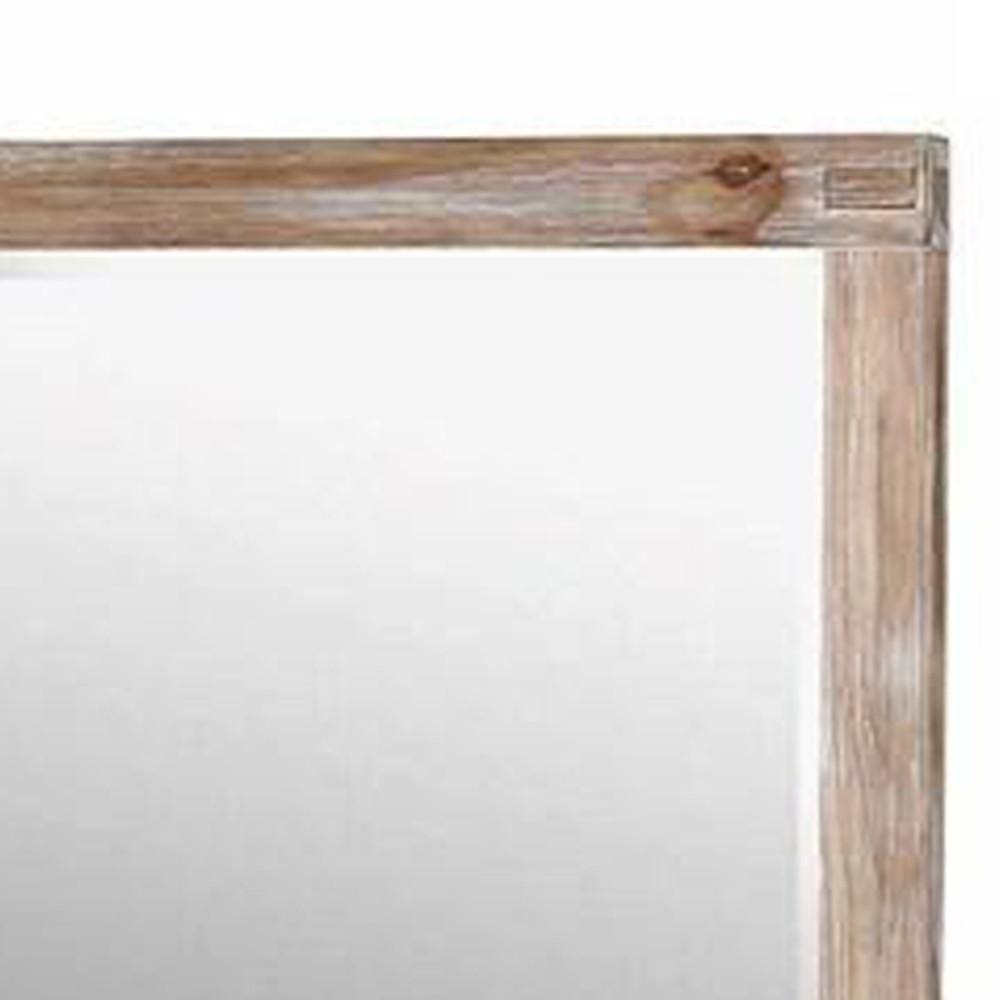 38 Inch Mirror with Rectangular Wooden Frame Brown By Casagear Home BM233764