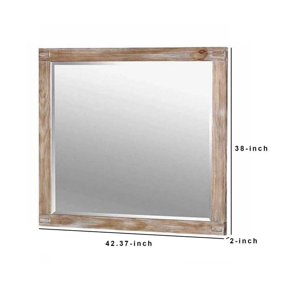 38 Inch Mirror with Rectangular Wooden Frame Brown By Casagear Home BM233764